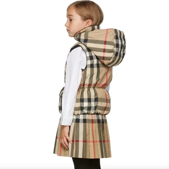 Burberry Girls Archive Beige Molly Hooded Puffer Vest Jacket